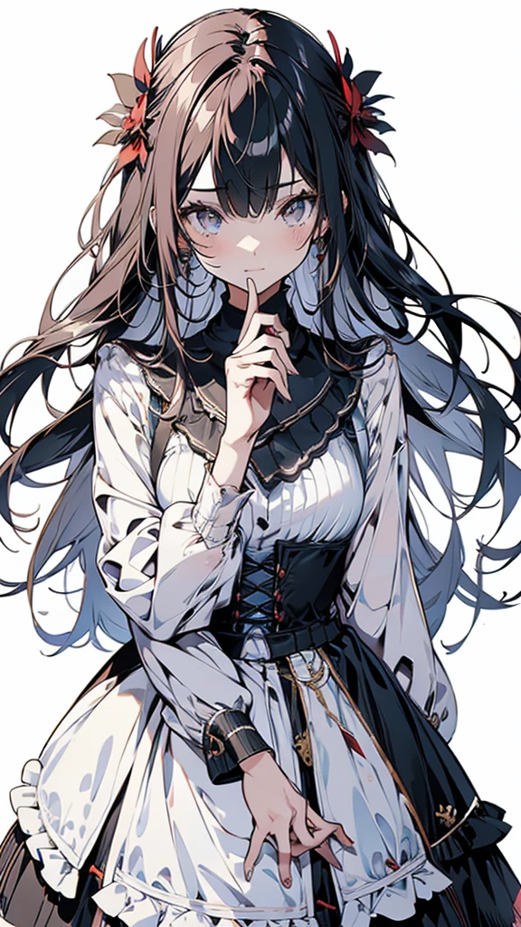 leaning front with hands out in the air,girl from upper view、(masterpiece, highest quality, official art:1.2), (flat color:1.5),looking at the viewer,1 girl,alone, white background, ,(2d:1.5) ,whole body、Masterpiece、Popular on pixiv、Girl、dress、bouquet、sight、disorganized, absolute resolution, incredibly disorganized, High resolution, Looking at this、stare