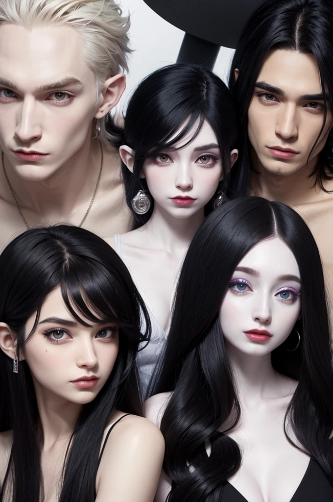 Homestuck troll couple, with a Sagittarius man with pale skin, long straight black hair and a Taurus woman with pale skin, black curly hair.