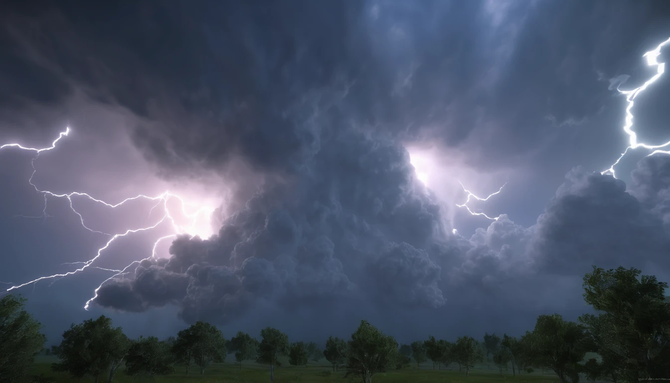 Clouds, thunder, volumetric light, realistic