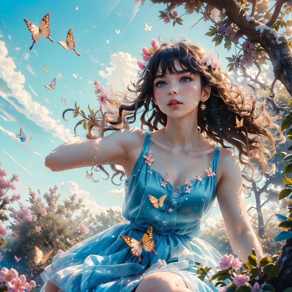 (masterpiece, Highest quality, Highest quality, Official Art, beautifully、aesthetic:1.2),Cover art,
Sophisticated,dark,Very detailed,Dynamic Angle,Dynamic posture,
Shuel Swing,High gloss,Extremely beautiful skin,natureな肌の質感,(Milky skin:1.2),(Shiny skin:1.4),1 Girl,alone,dress,
(Red butterfly:1.1),
Only the sky,Where water and sky meet there are clouds,(Multicolored clouds),Depth of written boundary,beautifully詳細な空,beautifully詳細な雲,floating,In detail,(bloom),(Shine),Shine星,feather,nature,(sunlight),((Fairyland)),
