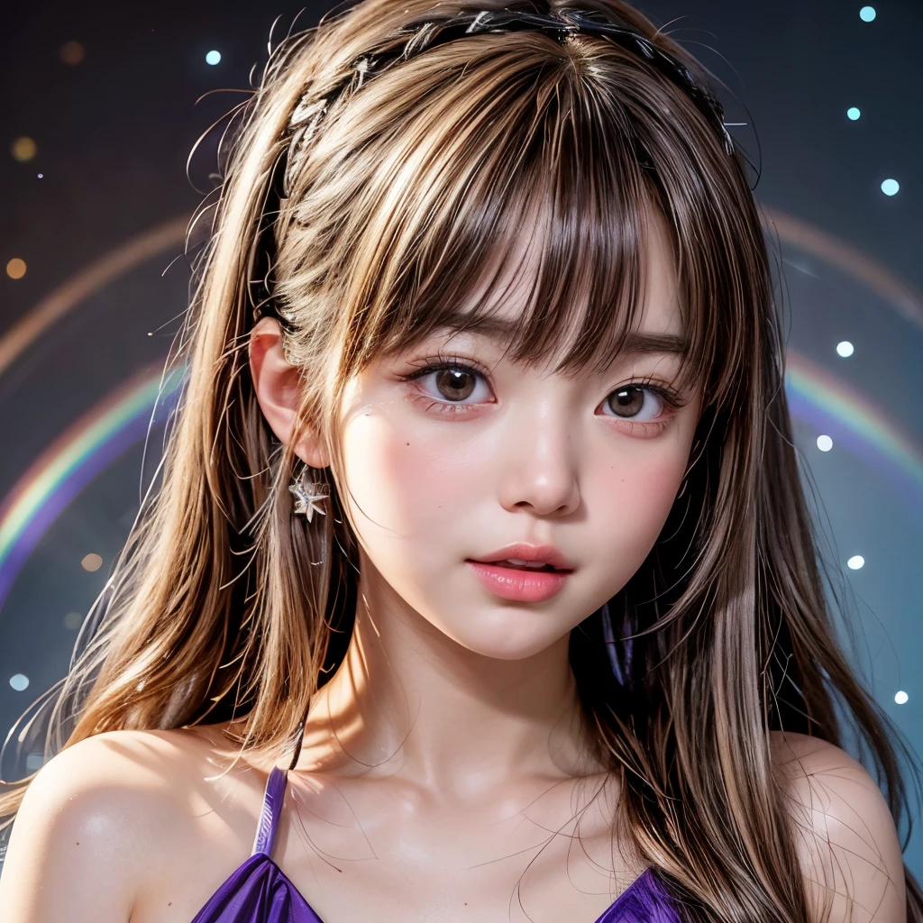 NSFW, 8k, High-level, absurd, masterpiece, best quality, primitive, very detailed CG, very detailed wallpaper, perfect lighting, Extremely detailed (((The personifying " LAレイカーズ " as a Little Girl))), MysticSight, Tyndall effect, Tyndall scattering, Studio gray background with (many Dazzling RainbowColor particles BokeH:1.28), (RoundlyButts, ThighGap), (Exposed:0.4), (Assfocus with looking ahead), BREAK (NOGIZAKA face variations) Extremely Detailed very KAWAII face variations, perfect anatomy, Childish, captivating gaze, elaborate detailed Eyes with (sparkling highlights:1.28), long eyelashes、Glossy RED Lips with beautiful details, Coquettish tongue, Rosy cheeks, Radiant PearlSkin with clear transparency . { (Dynamic LifeLike expressions:1.4) | :d) }, (large eyes:-1) .