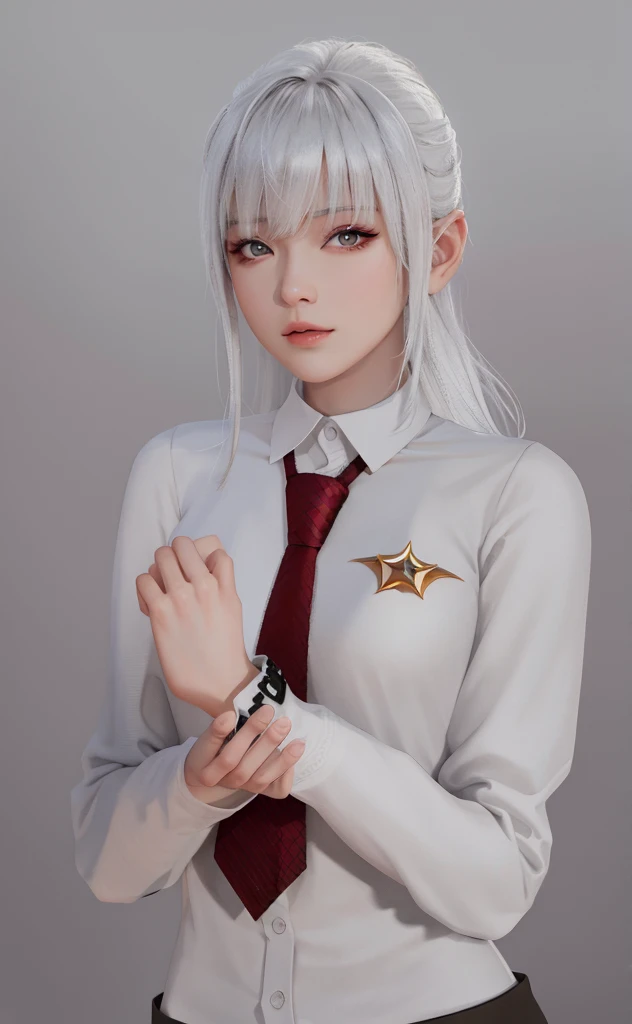 Masterpiece, Best quality, High quality, High Definition, High quality texture, High quality shadows, High detail texture, Realistic, Level Light, Side lighting, lens flare, Ray Tracing, Sharp focus,Silver hair，leader，Black Eyes，leader气质