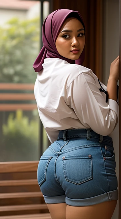 ........RAW, Best quality, High resolution, Masterpiece: 1.3), belle femme malaise en hijab, Masterpiece, Corps mince parfait, (gros seins), beaux grands yeux, Doux sourire, Masterpiece:1.2, Best quality), Realstic, (real picture, Intricate details, profondeur de champ,High-collared garments,pantalon en jean,Panoramic Camera), Lip Spacing, highly detailed, visage parfait, corps parfait, Large Models, mature woman, grand, longues jambes, turned around to show her ass, Fond naturel bokeh, ....RAW, Best quality, High resolution, Masterpiece: 1.3), belle femme malaise en hijab, Masterpiece, Corps mince parfait, (gros seins), beaux grands yeux, Doux sourire, Masterpiece:1.2, Best quality), Realstic, (real picture, Intricate details, profondeur de champ,High-collared garments,pantalon en jean,Panoramic Camera), Lip Spacing, highly detailed, visage parfait, corps parfait, Large Models, mature woman, grand, longues jambes, turned around to show her ass, Fond naturel bokeh