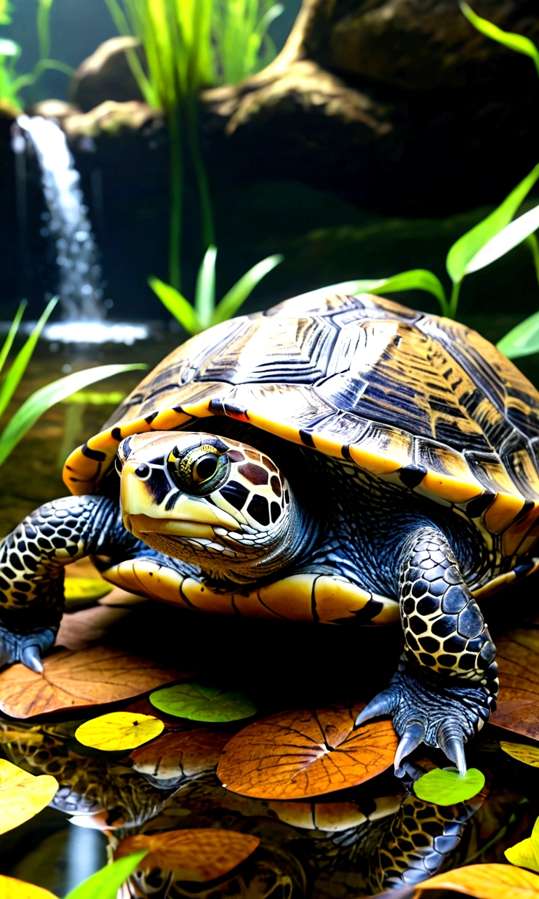 Panorama，There is a creature at the bottom of the river，Birds heads，The body of a turtle and the tail of a snake，Mysterious Creatures, shrike, (best quality，4K，8K，High level，masterpiece：1.2），Ultra Detailed，（lifelike，Photo real，Photo real：1.37），Highly detailed animals，Complex patterns，Realistic lighting，Fantasy Creatures
