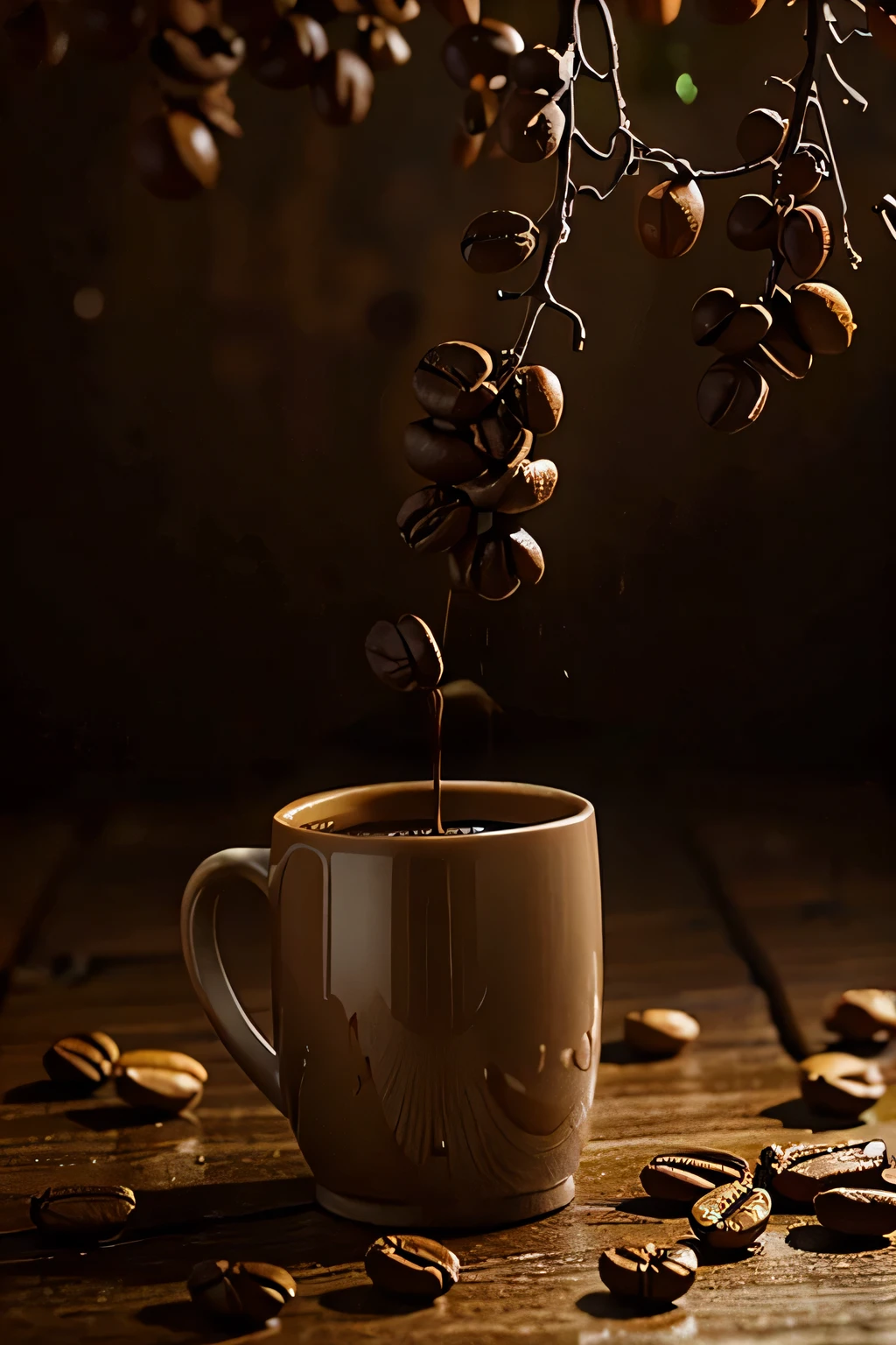 Coffee rain falls on nuts in abundance