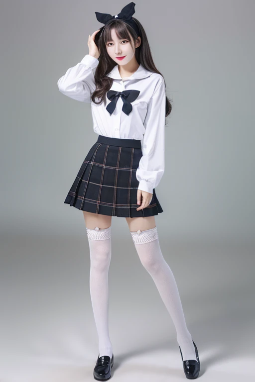 Highest quality、masterpiece、High sensitivity、High resolution、detailed、One Woman、Slim Body、Glasseini skirt、Knee-high socks、