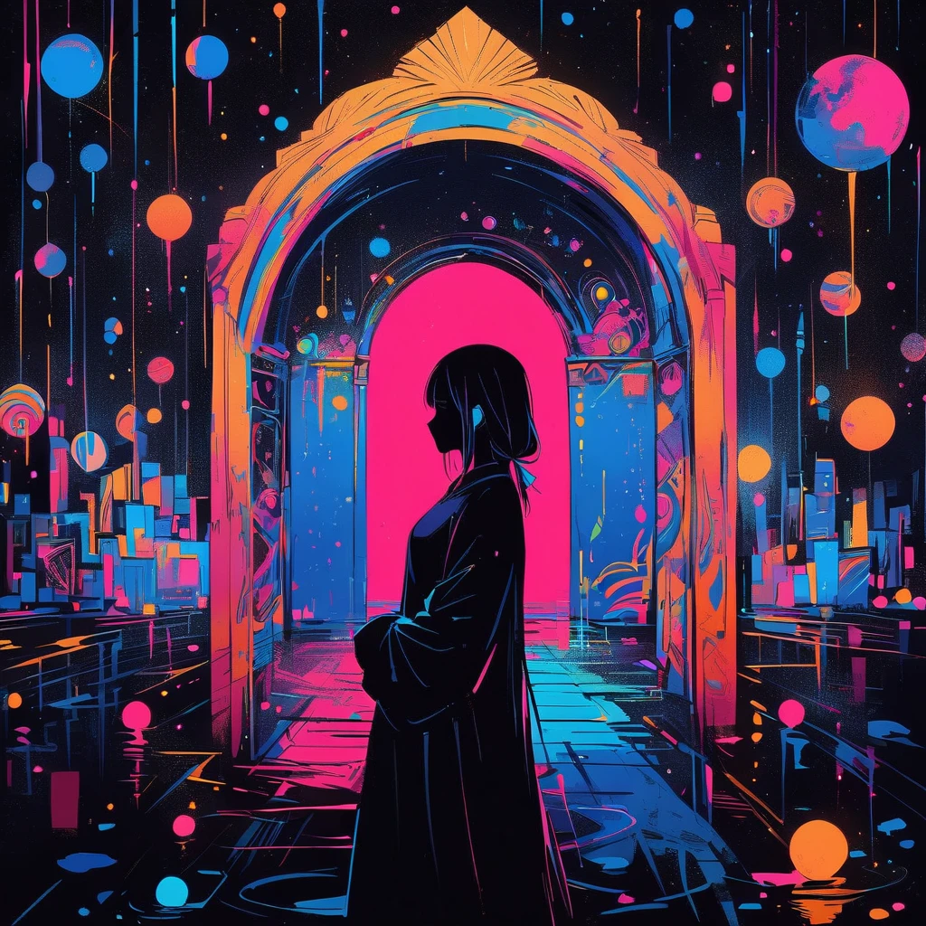 (work of art, best qualityer:1.2),black light, 1 girl, standing alone