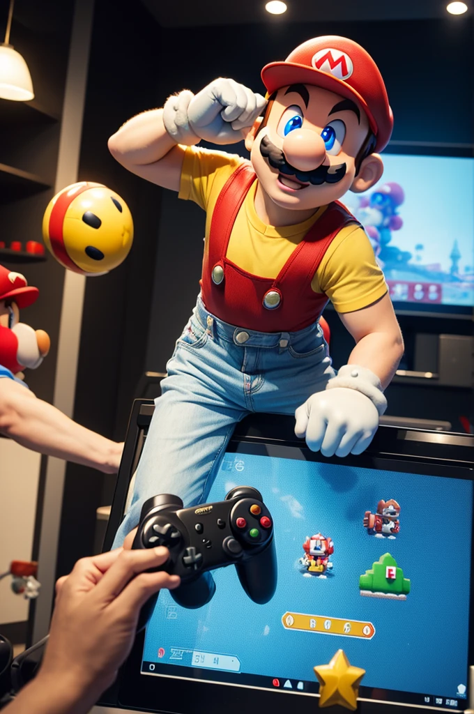 Super Mario with video game controller 