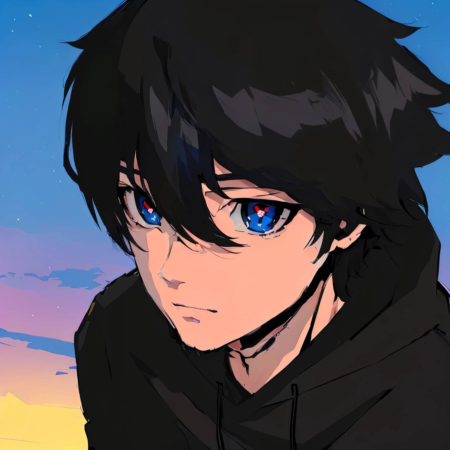 anime boy with black hair and blue eyes staring at the camera, Young anime man, Anime style角色, 男性Anime style, Trigger anime art style, High-quality anime art style, male anime character, Tall anime man with blue eyes, 史诗Anime style, 扁平Anime style, Anime cute art style, anime boy, Anime style, Anime style