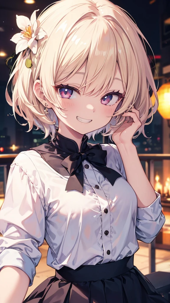 (8K、Highest quality、Highest quality、masterpiece)、Detailed face、One Girl、short hair、Look down on me、Wicked Smile、((Grin))、Small breasts、((skirt))、