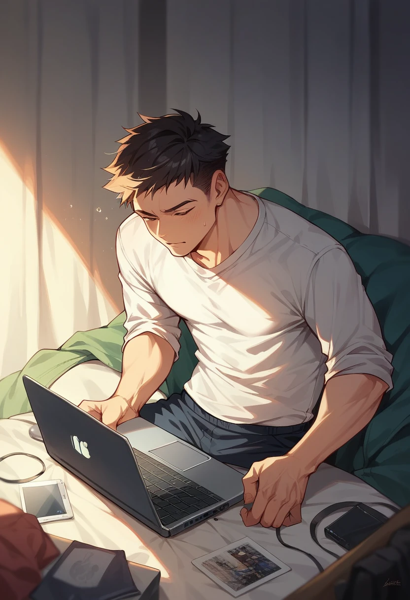 men hands with laptop computer