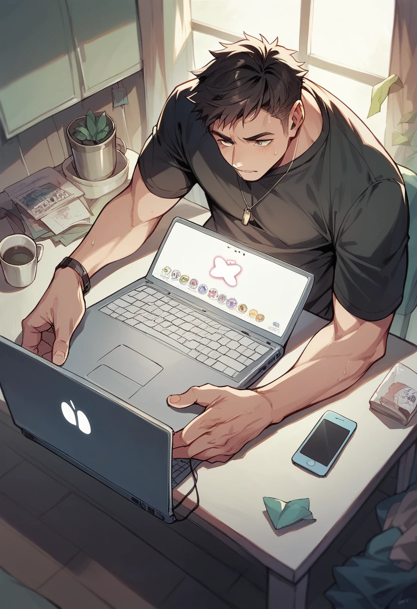 men hands with laptop computer