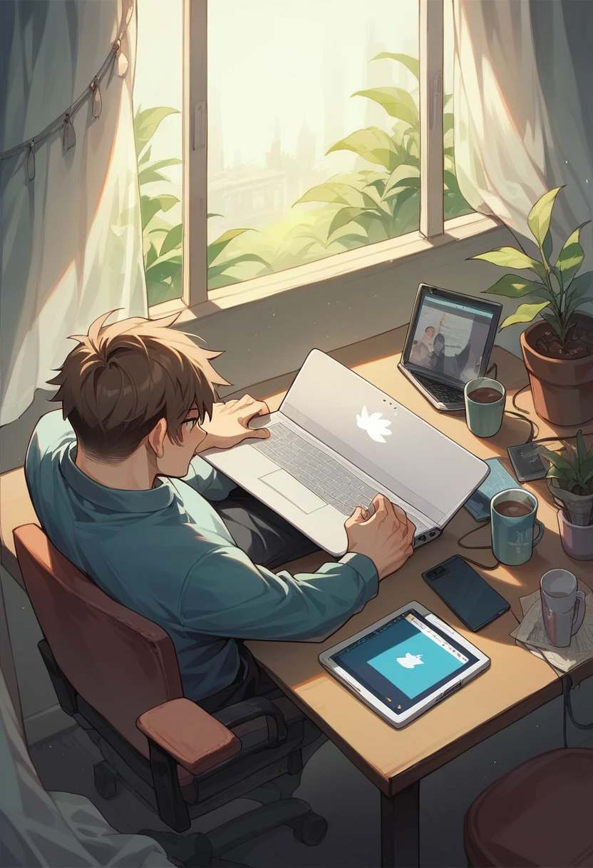 men hands with laptop computer