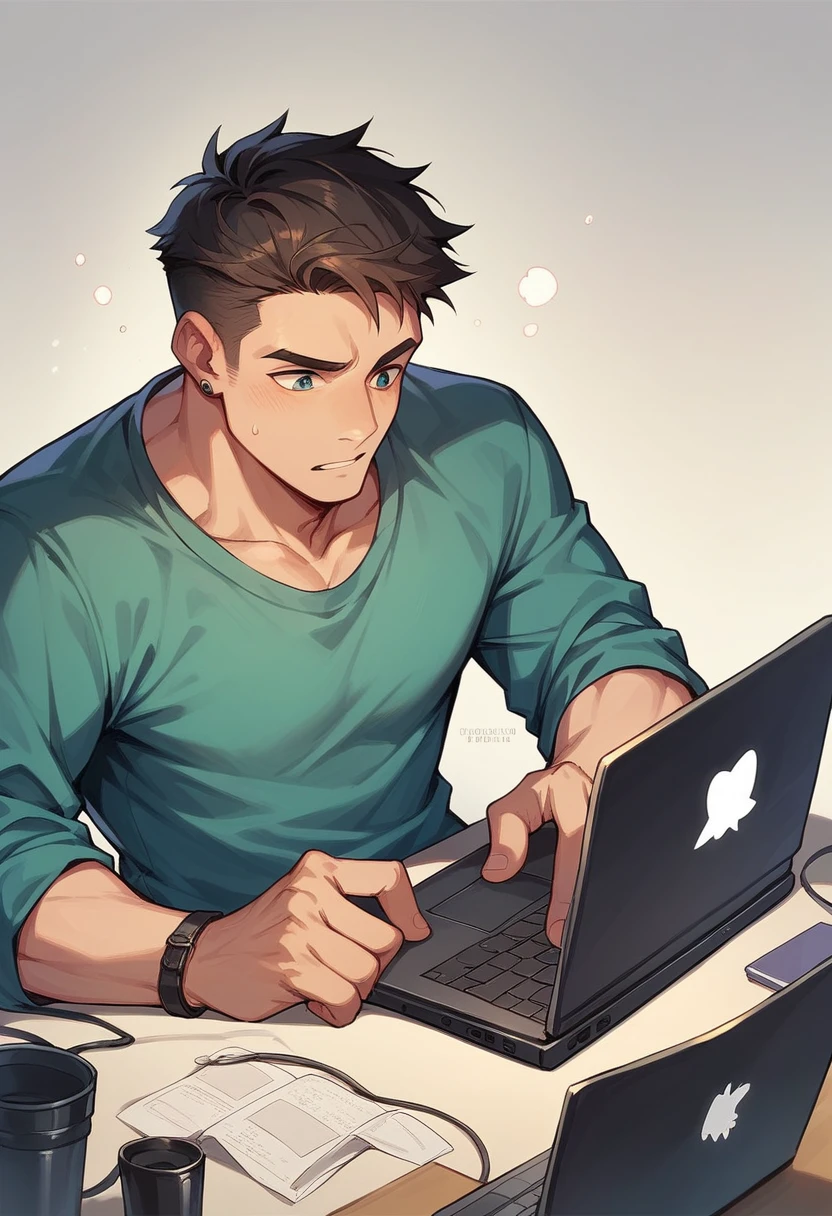 men hands  with laptop computer