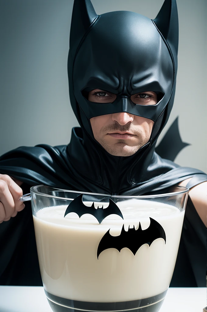 Batman drinking a glass of milk