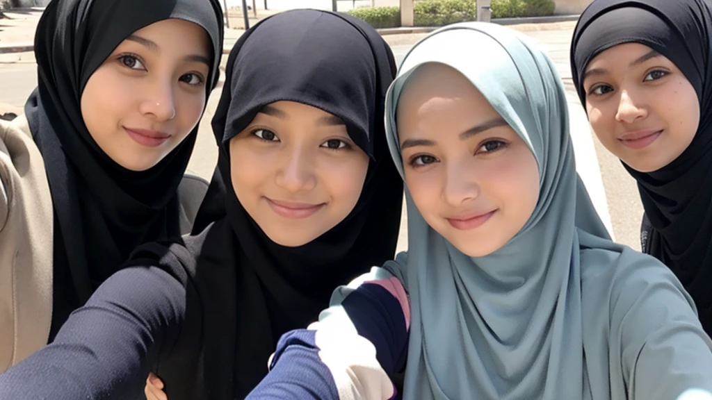 4girls, hijab, selfie