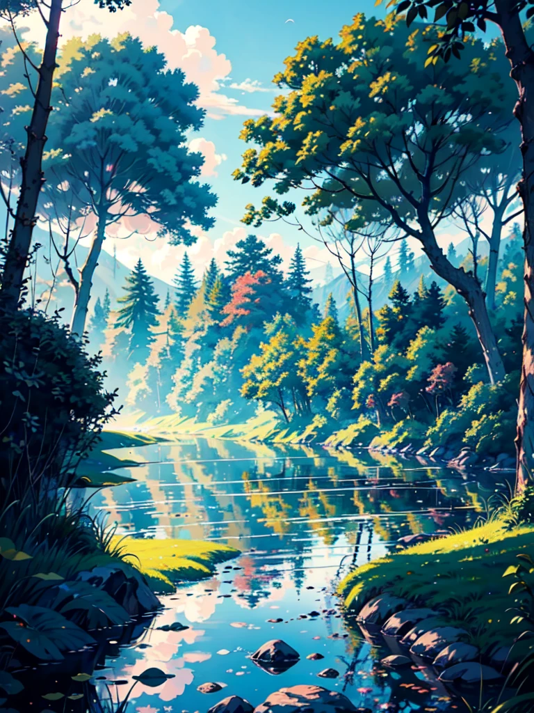This captivating image evokes a sense of peacefulness and tranquility in nature. The frame is filled with a serene landscape stretching as far as the eye can see. Rolling hilltops, adorned with lush greenery, cascade gently towards a horizon blanketed by an array of pastel hues. Soft sunlight bathes the scene, casting a warm glow that seeps through the tranquil atmosphere. The focal point of the image is a solitary tree, its branches reaching upwards towards the heavens. The leaves sway gently in the barely perceptible breeze, creating a harmonious melody of whispers. As if in response, the nearby birds rest upon the branches, their stillness mirroring the calmness of the surroundings. The image captures a moment of stillness, inviting the viewer to immerse themselves in the serenity of nature and surrender to the soothing embrace of silence.