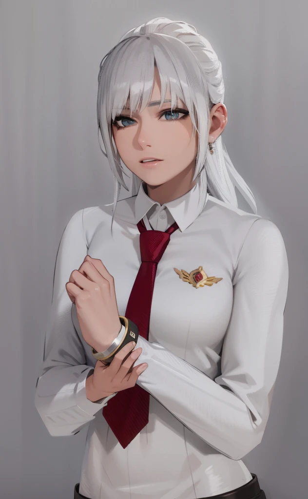 Masterpiece, Best quality, High quality, High Definition, High quality texture, High quality shadows, High detail texture, Realistic, Level Light, Side lighting, lens flare, Ray Tracing, Sharp focus,Silver hair，leader，Domineering，despise