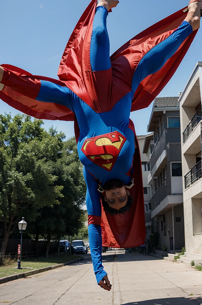 dog falling on a parachute dressed as super man