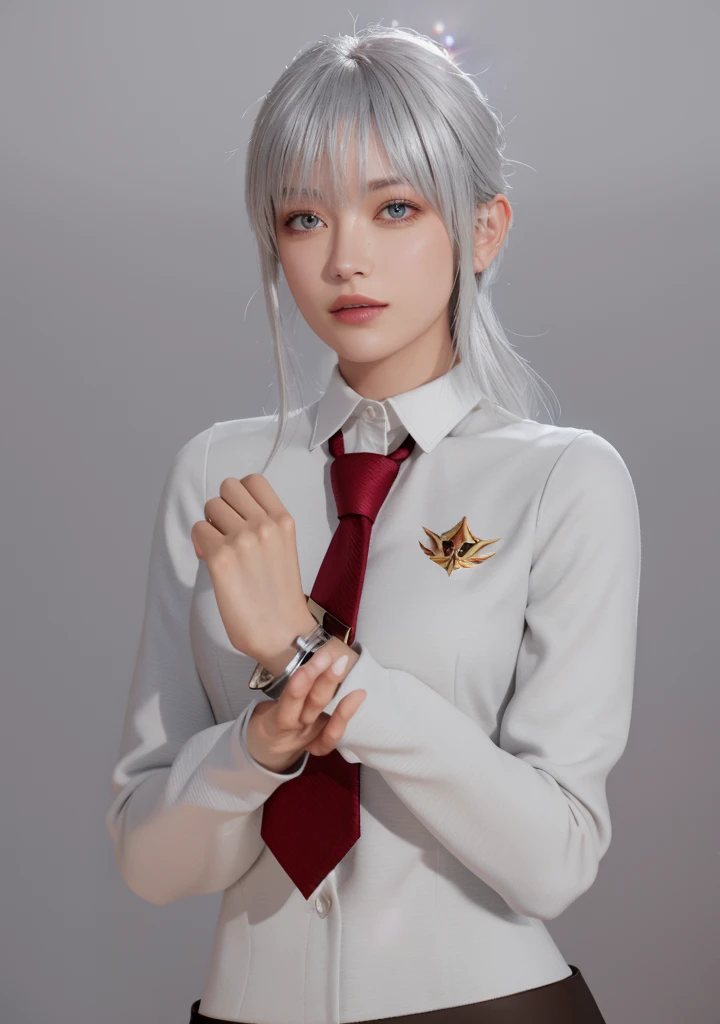 Masterpiece, Best quality, High quality, High Definition, High quality texture, High quality shadows, High detail texture, Realistic, Level Light, Side lighting, lens flare, Ray Tracing, Sharp focus,Silver hair,leader,Domineering,despise