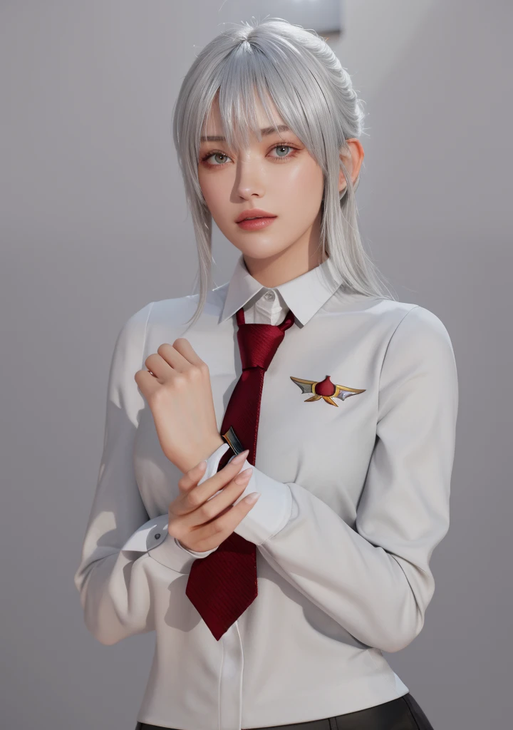 Masterpiece, Best quality, High quality, High Definition, High quality texture, High quality shadows, High detail texture, Realistic, Level Light, Side lighting, lens flare, Ray Tracing, Sharp focus,Silver hair，leader，Domineering，despise