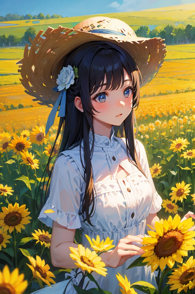 double exposure(Straw hat beauty:Flower Field)、
