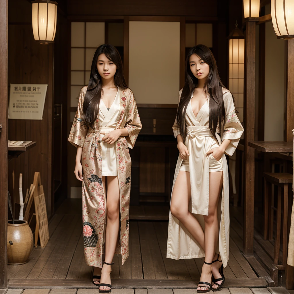 Japanese, woman, 18 years old, long hair, full body, exotic rare model clothes. Beautifull