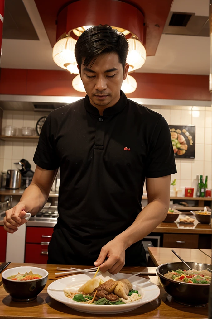 create a man in a chinese restaurant