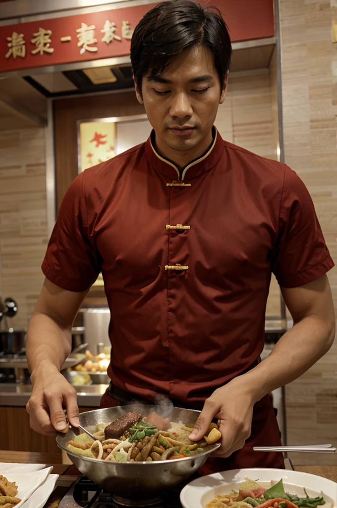 create a man in a chinese restaurant