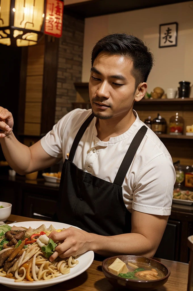 create a man in a chinese restaurant