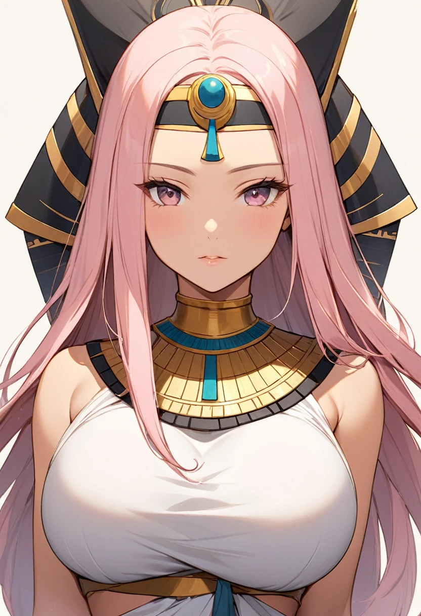 woman, light pink hair, long hair, open forehead, without bangs, big breasts ancient egypt, clothes of ancient Egypt 