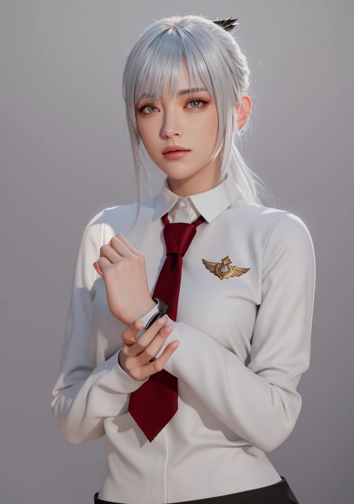 Masterpiece, Best quality, High quality, High Definition, High quality texture, High quality shadows, High detail texture, Realistic, Level Light, Side lighting, lens flare, Ray Tracing, Sharp focus,Silver hair,leader,Domineering,despise,Black Eyes