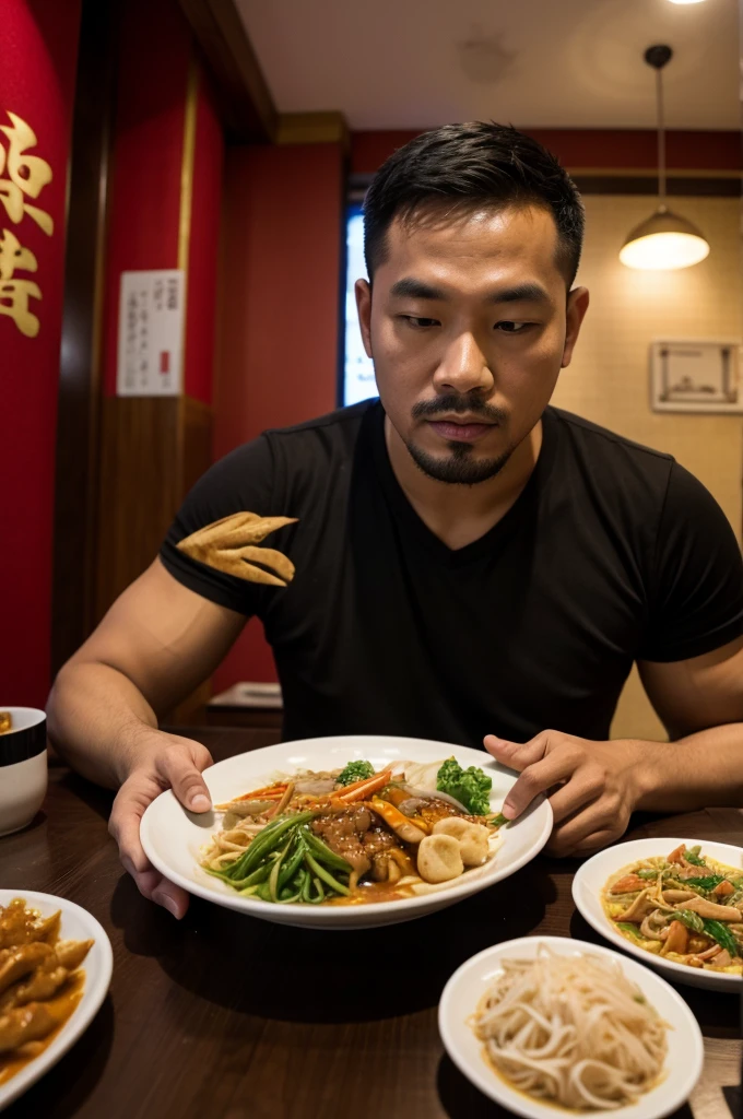 create a man in a chinese restaurant