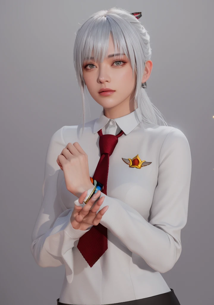 Masterpiece, Best quality, High quality, High Definition, High quality texture, High quality shadows, High detail texture, Realistic, Level Light, Side lighting, lens flare, Ray Tracing, Sharp focus,Silver hair,leader,Domineering,despise,Black Eyes