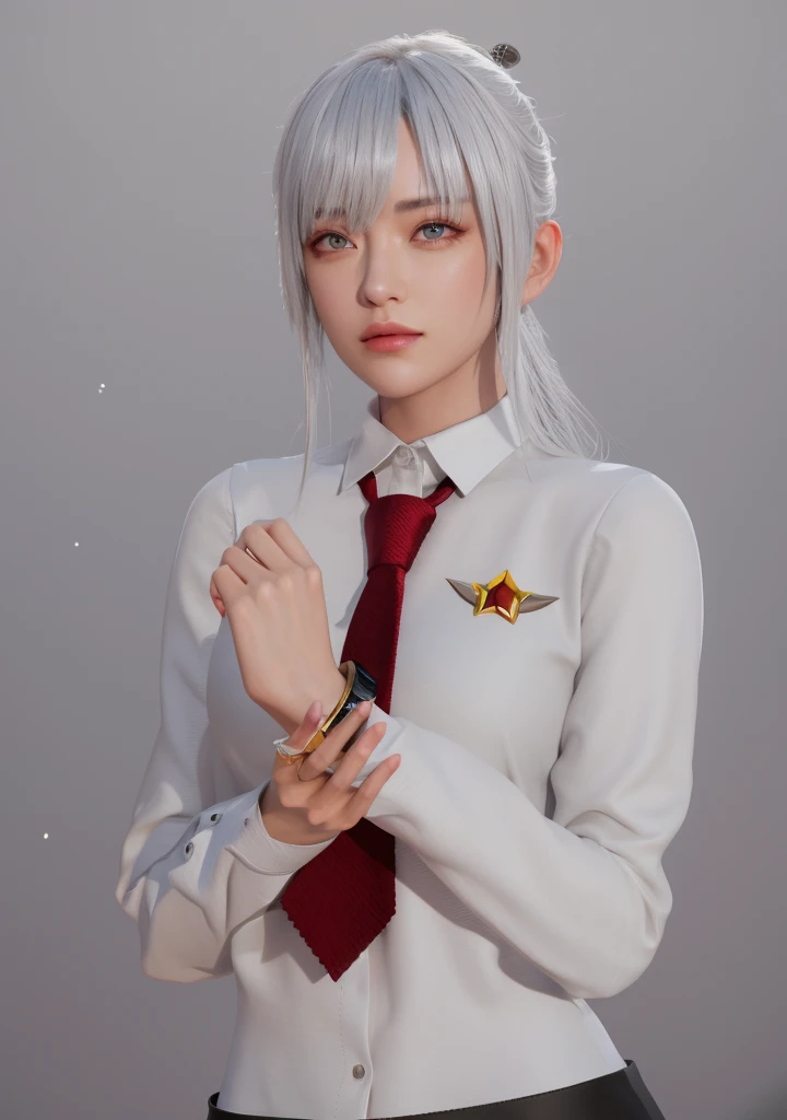 Masterpiece, Best quality, High quality, High Definition, High quality texture, High quality shadows, High detail texture, Realistic, Level Light, Side lighting, lens flare, Ray Tracing, Sharp focus,Silver hair,leader,Domineering,despise,Black Eyes