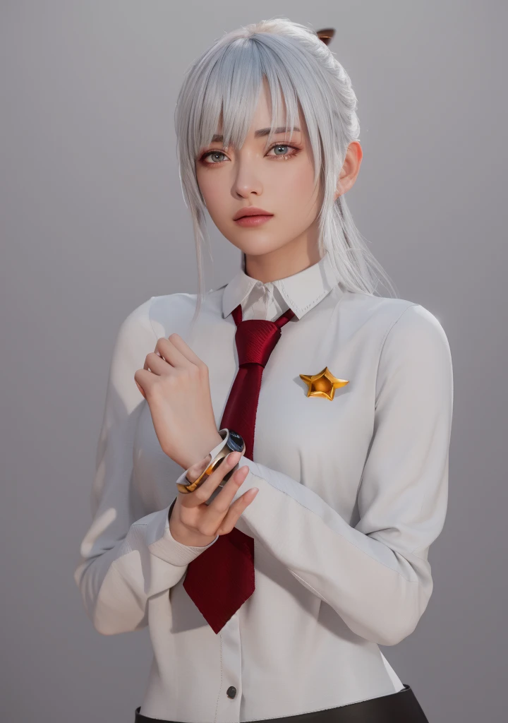 Masterpiece, Best quality, High quality, High Definition, High quality texture, High quality shadows, High detail texture, Realistic, Level Light, Side lighting, lens flare, Ray Tracing, Sharp focus,Silver hair,leader,Domineering,despise,Black Eyes