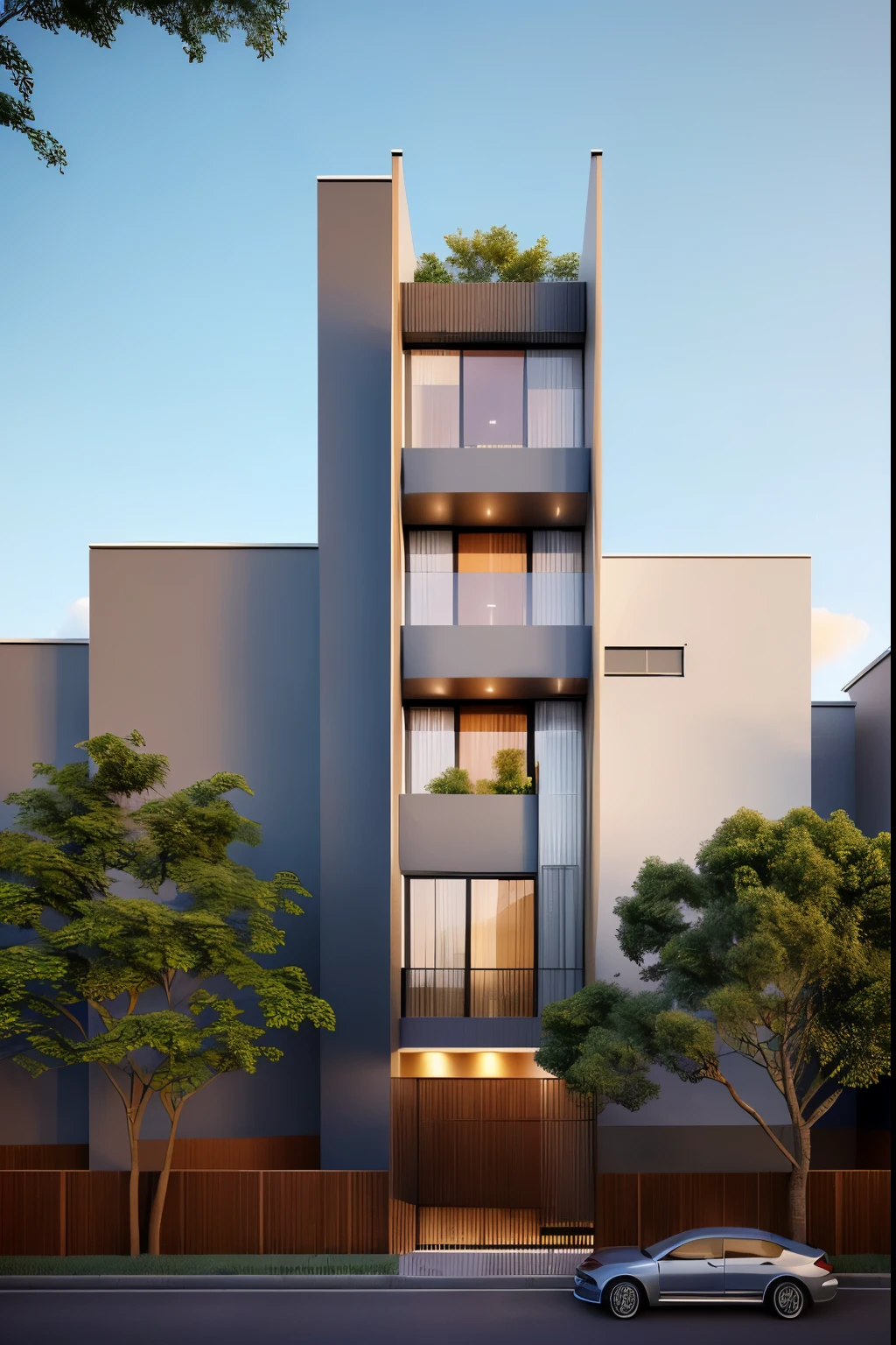 rendering of a modern residential townhouse, professional render, wide angle exterior 2023, highly detailed render, high quality rendering, realistic render, architectural render, high-quality render, detailed rendering, hyper-realistic render, hyper - realistic render, very realistic 3 d render, high render, realistic rendering, very realistic render