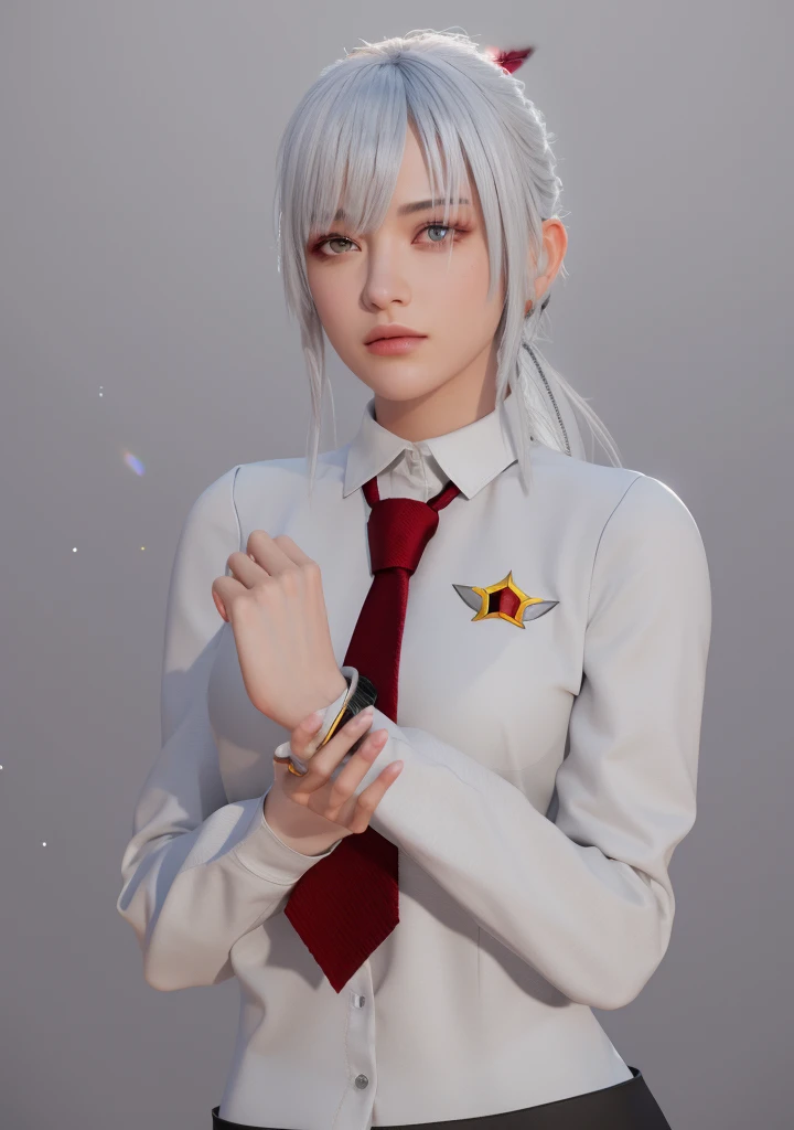 Masterpiece, Best quality, High quality, High Definition, High quality texture, High quality shadows, High detail texture, Realistic, Level Light, Side lighting, lens flare, Ray Tracing, Sharp focus,Silver hair,leader,Domineering,despise,Black Eyes,Black pupil