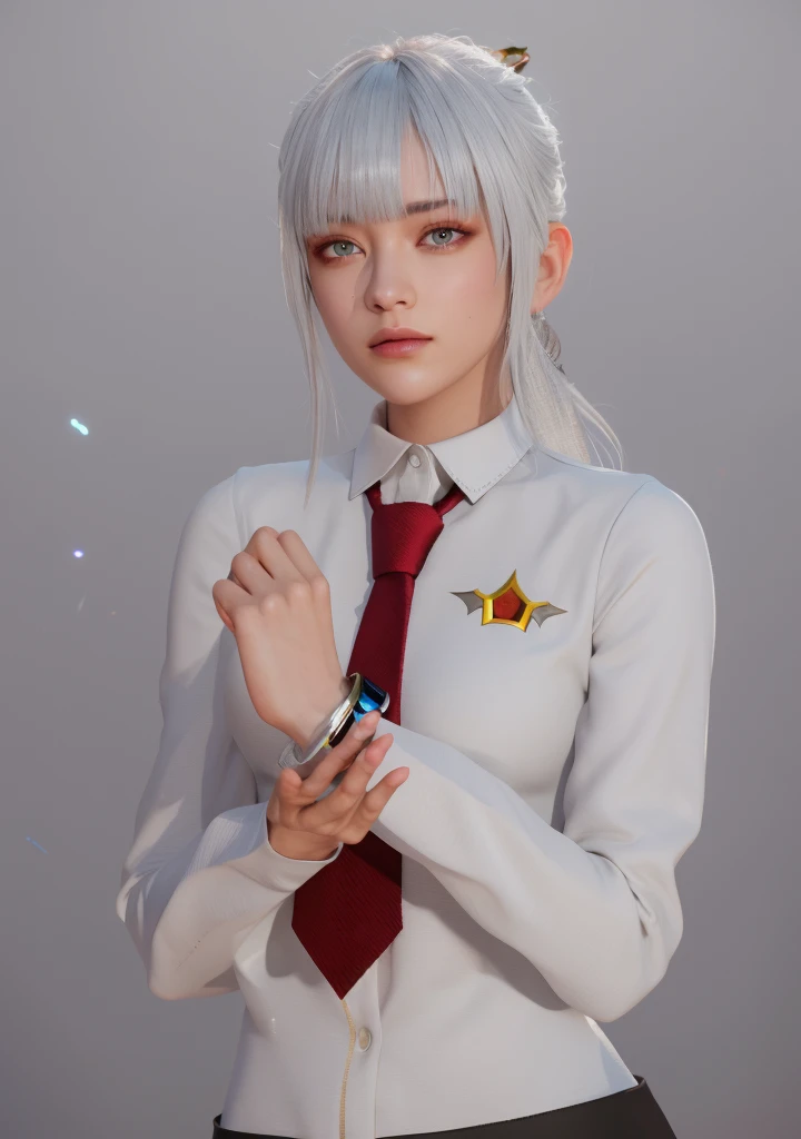 Masterpiece, Best quality, High quality, High Definition, High quality texture, High quality shadows, High detail texture, Realistic, Level Light, Side lighting, lens flare, Ray Tracing, Sharp focus,Silver hair,leader,Domineering,despise,Black Eyes,Black pupil