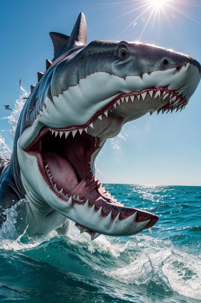 create a dinosaur eating a shark