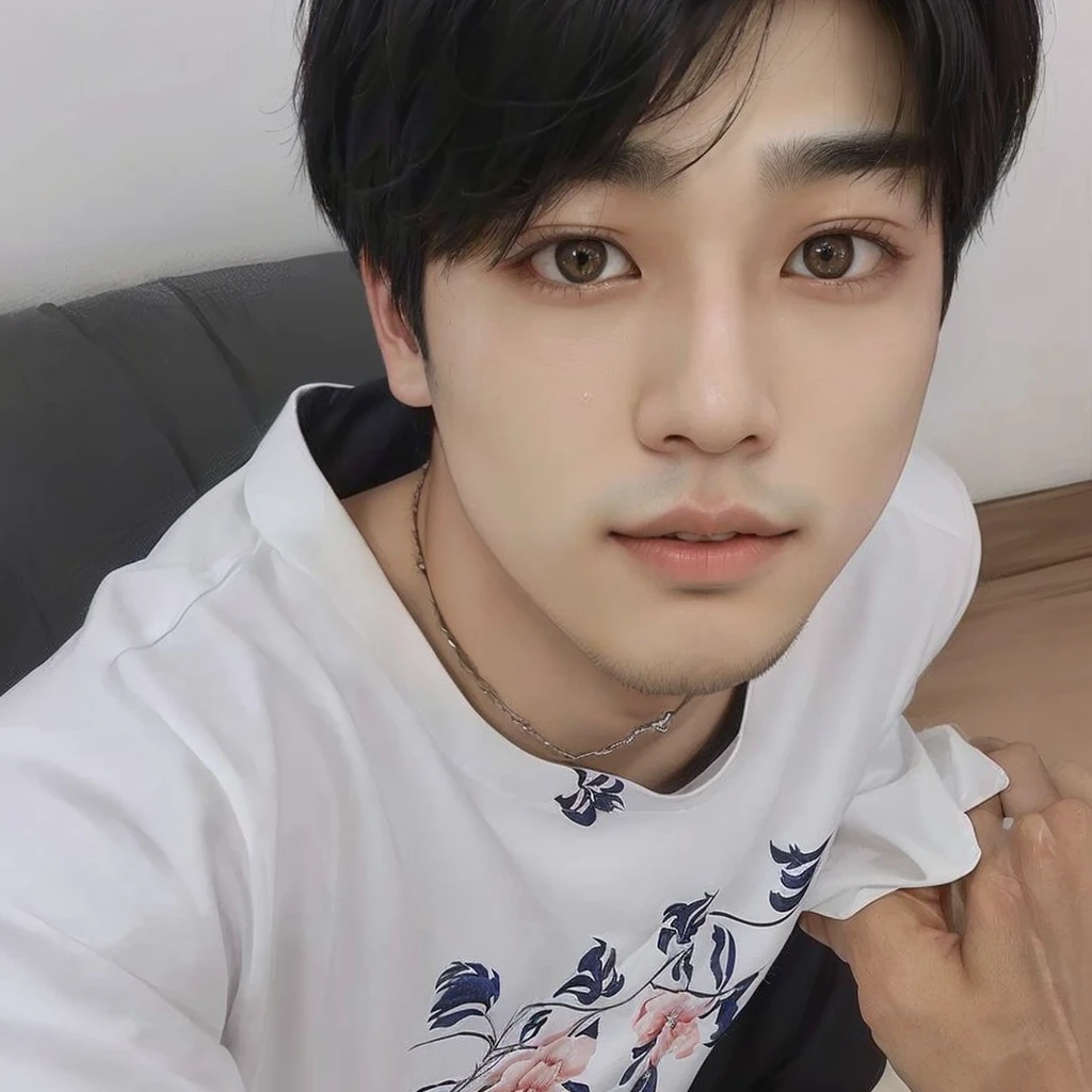Arafed Asian man with a white shirt and black hair, Jimin\the right eyelid is swollen, Jimin\the full lips, Jimin\the Greek nose, accurate Jimin face, park Jimin, Jimin, Kim Doyoung, hyung tae, adorable and pale korean face, Tae June Kim, Hong Jun Hyung, Jinyoung Shin, jung jaehyun, Shin Jeongho