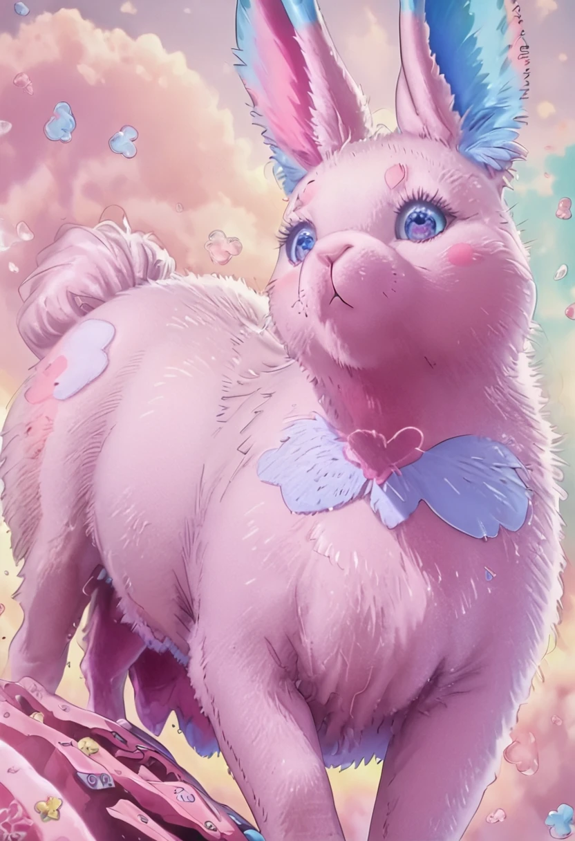 a cute pink rabbit, detailed blue in ears, intricate fur details, soft pastel colors, whimsical expression, playful pose, high quality, 8k, detailed fur, detailed ears, realistic, photorealistic, detailed eyes, detailed nose, detailed mouth, sharp focus, vivid colors, masterpiece, cute, adorable, fluffy, studio lighting
