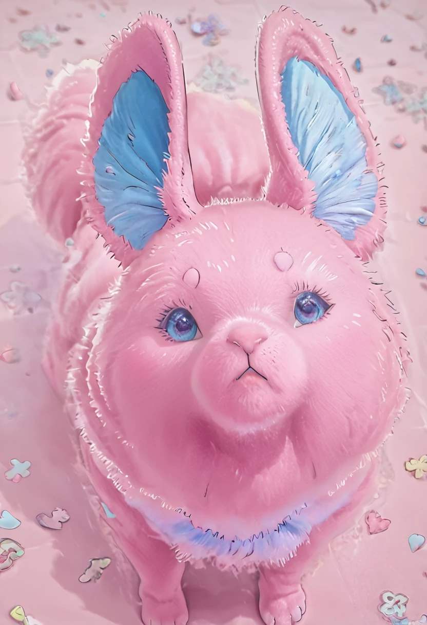 a cute pink rabbit, detailed blue in ears, intricate fur details, soft pastel colors, whimsical expression, playful pose, high quality, 8k, detailed fur, detailed ears, realistic, photorealistic, detailed eyes, detailed nose, detailed mouth, sharp focus, vivid colors, masterpiece, cute, adorable, fluffy, studio lighting
