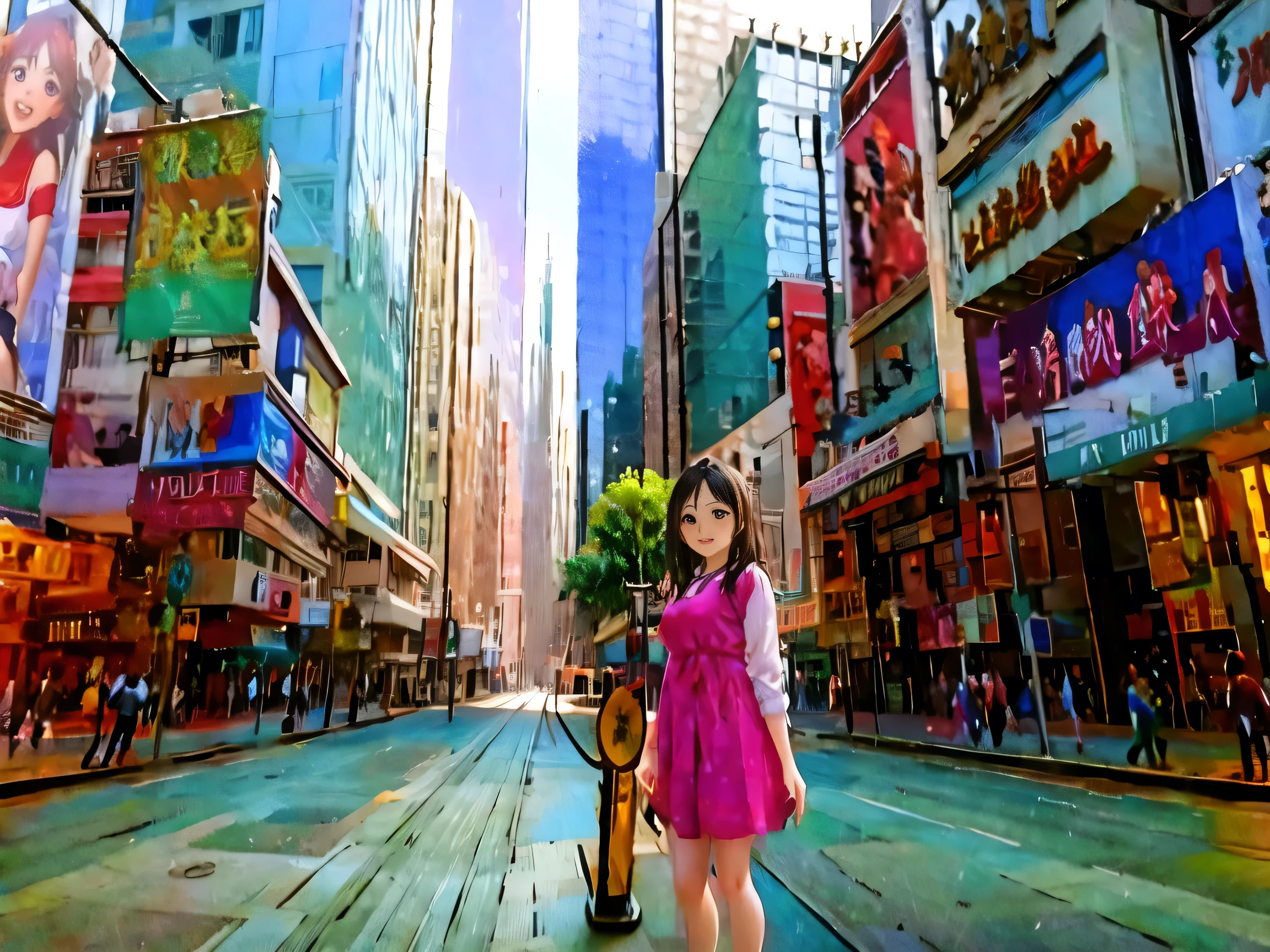 (masterpiece, best quality:1.2),, girl wear a dress, background is hong kong, ((real photo))
