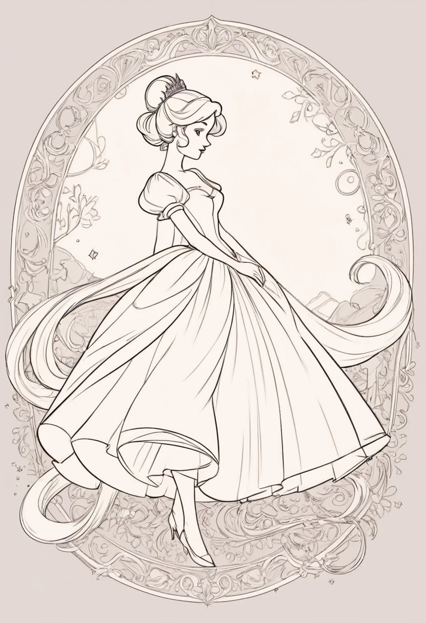 Cinderella, Flattening, smooth line art, Minimalism, graphic design aesthetics, flat illustration, (masterpiece, best quality, perfect composition, very aesthetic, absurdres, ultra-detailed, intricate details, Professional, official art, Representative work:1.3)
