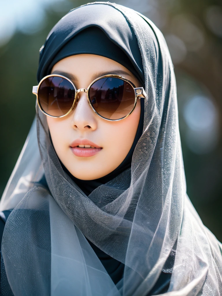 masterpiece, best quality, high res, extremely detailed 8K wallpaper, 1girl, veil hijab, sunglasses, selfie