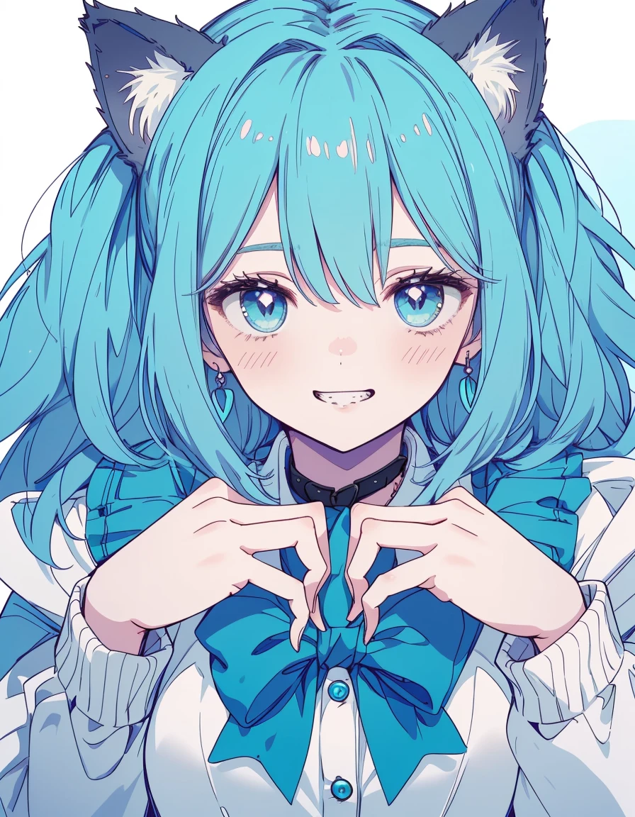 grin, wariza, fullbody, ((masterpiece, best quality:1.5)), ((Beautiful detailed cat aqua eyes:1.2)), cat ears, pale skin, small breasts, beautiful hands, beautiful fingers, EasyNegative