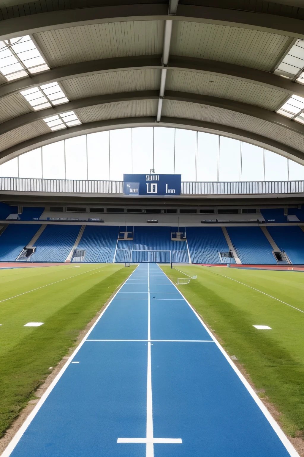 sporty running track wihout any person front view with pavilion