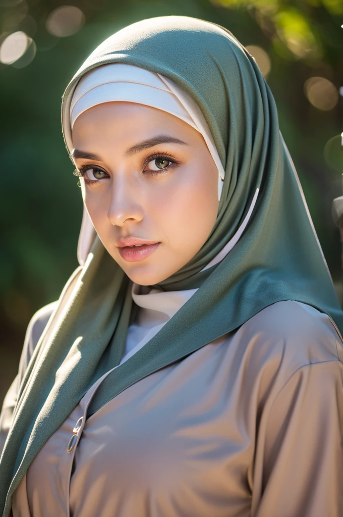 best quality, masterpiece, highreoslem female dress:1.4), necklace, Beautiful face, (upon body from head to waist:1.37), tyndall effect, photorealistic, dark studio, rim lighting, two tone lighting, 8k uhd, dslr, soft lighting, high quality, volumetric lighting, candid, Photograph, high resolution, 4k, 8k, Bokeh, (hyperrealistic girl), (illustration), (high resolution), (extremely detailed), (best illustration), (beautiful detailed eyeest quality), (ultra-detailed), (masterpiece), (wallpaper), (photorealistic), (natural light), (rim lighting), (detailed face), (high detailed realistic skin texture), (anatomically correct), (solo), (1 girl), (heterochromic eyes), (detailed eyes), (sparkling eyes), (long legs), (dynamic pose), (concentrated expression), (wearing hijab:1.4), (moslem headscarf:1.37), reading glasses.