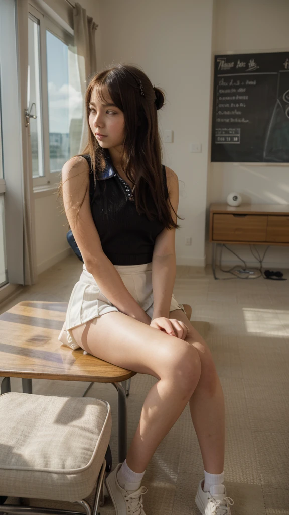masterpiece, highest quality, One girl, View your viewers, one piece,, Nami OP, , School girl, sitting with notebooks and books, apartment view, alone